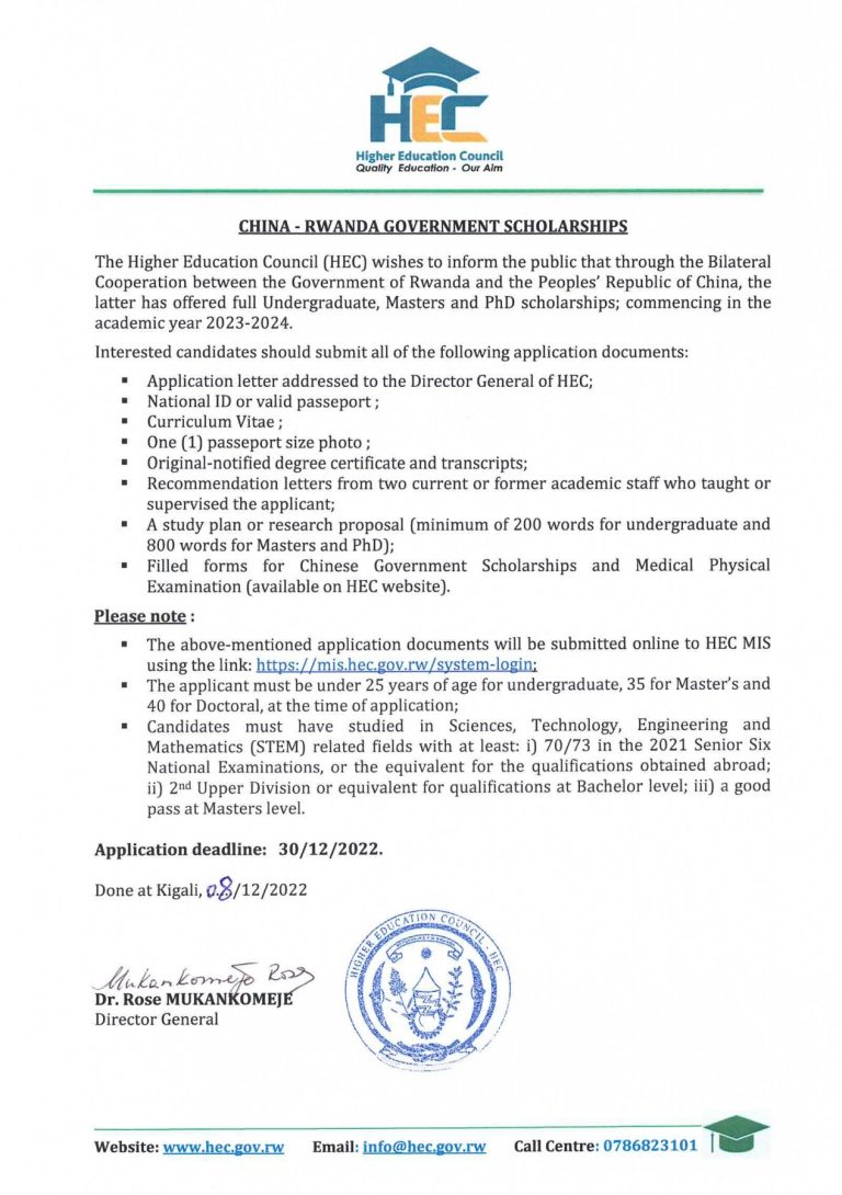 HEC Announcement of call for Senior Six graduates Application China