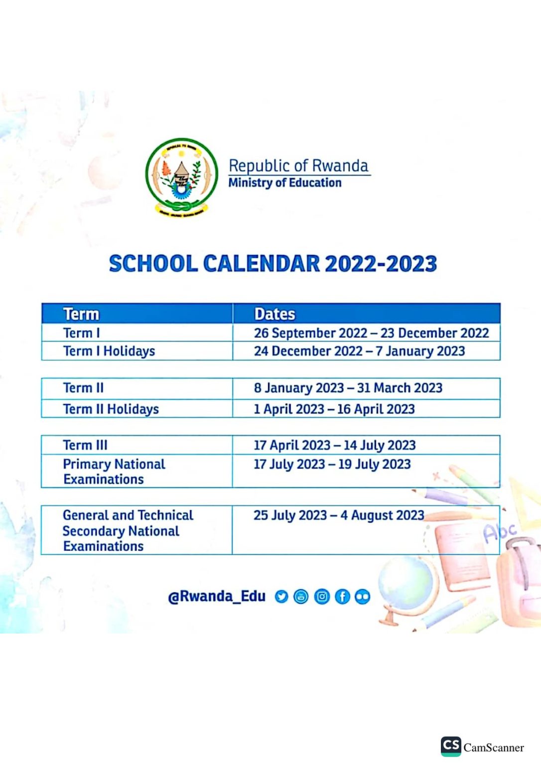 MINEDUC Publishes weekly timetables and School Calendar 2022-2023 in ...