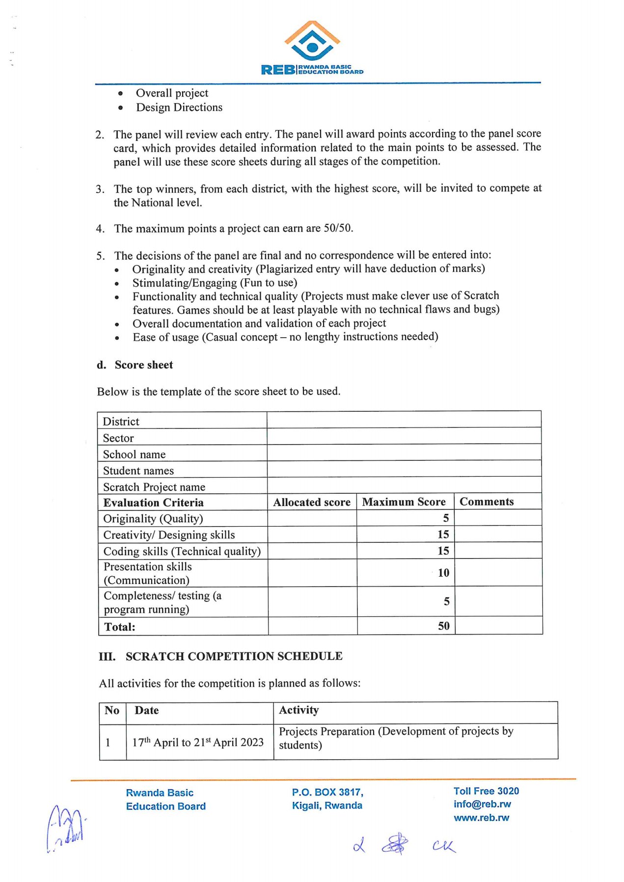 REBScratch competition rules and Guidelines for Primary and Secondary